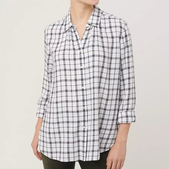 LOFT Tops - LOFT Black and White Plaid High-Low Tunic